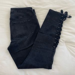 Forever 21 Black Jeans with Tie on pant leg
